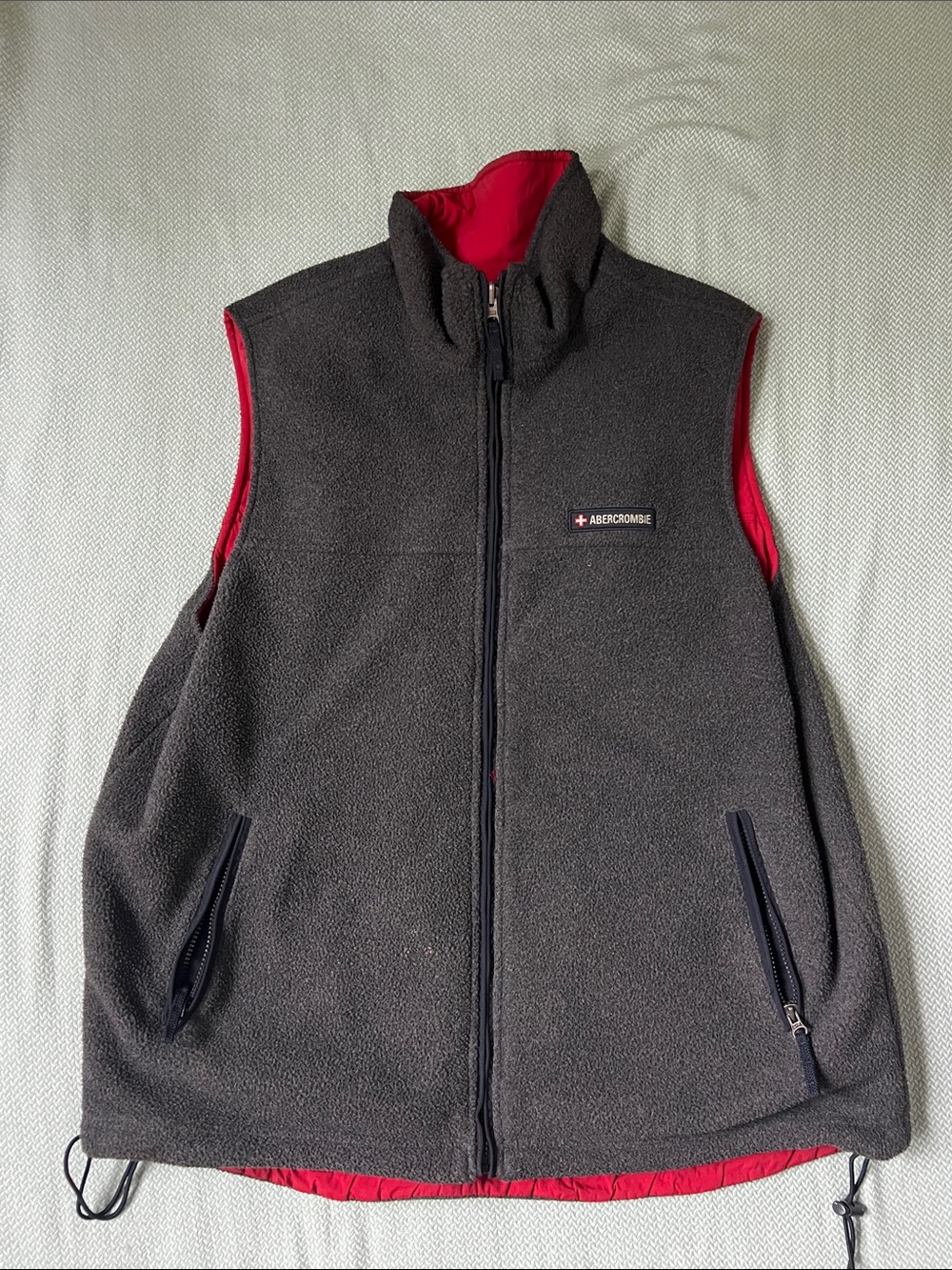 Abercrombie & Fitch Charcoal Fleece Vest with Red Lining